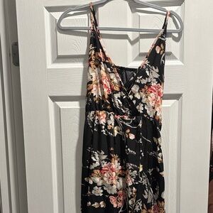 Floral Black Sleeveless wrap Dress